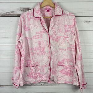 Victoria Secret‎ Pink White Medium Long Sleeve Button Down Pajama Top Only
